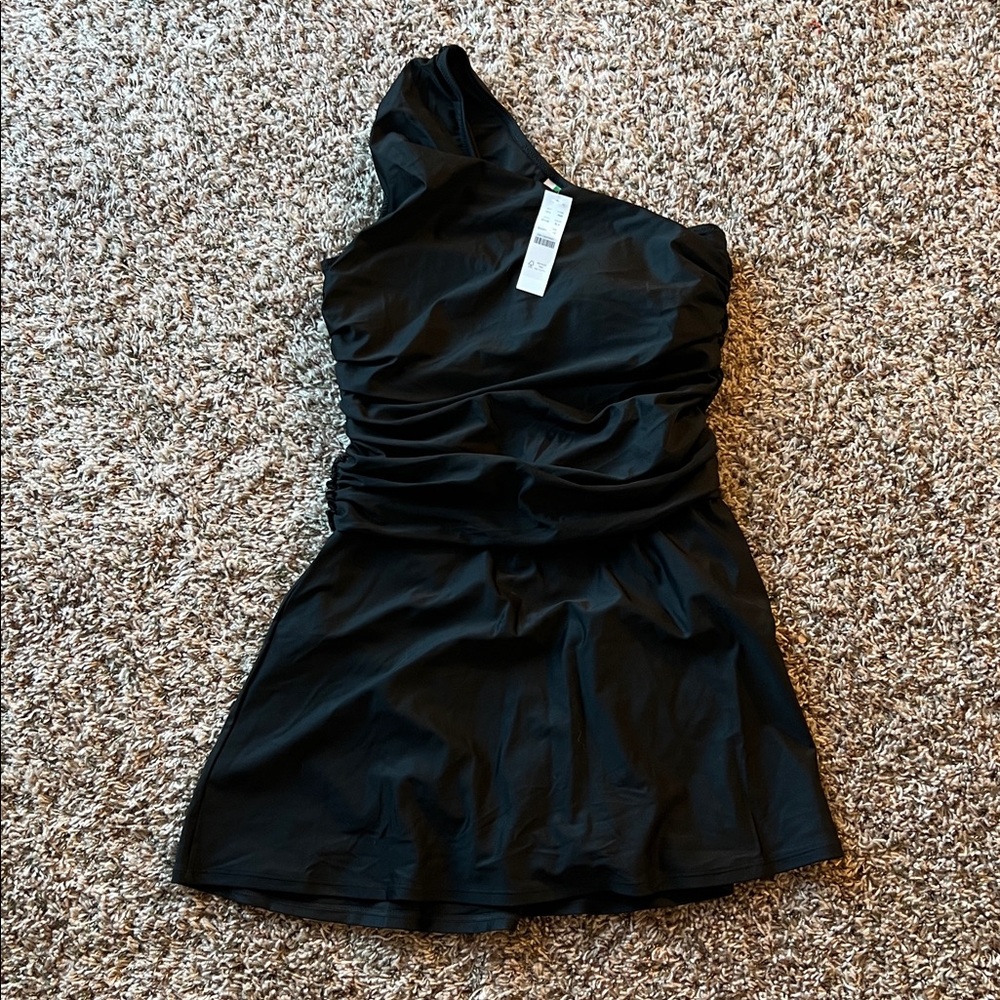 Black One-Shoulder Swim Dress
